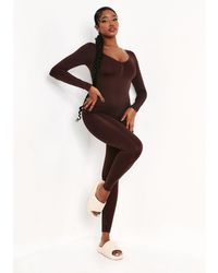Missy Empire - Seamless Long Sleeve Plunge Jumpsuit - Lyst