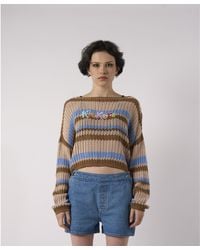 Kickers - Loose Striped Cotton Knit Boat Neck Crew Neck Jumper - Lyst