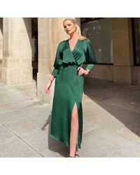 AX Paris - Satin Wrap Top Long Sleeve Midi Dress - Lyst