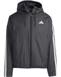 adidas - 3 Stripe Essential Waterproof Wind Resistant Long Sleeve Puffer Jacket - Lyst