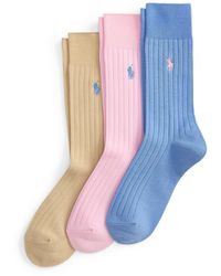 Polo Ralph Lauren - Ribbed Logo-Embroidered Socks (Set Of Three) - Lyst