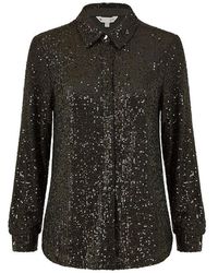Yumi' - Sequin Long-Sleeve Blouse - Lyst
