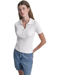 DKNY - Jeans Short Sleeve Rib Polo W/ Logo Rhinestone Buttons - Lyst