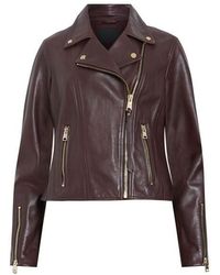AllSaints - Neve Cropped Leather Biker Jacket - Lyst