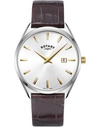 Rotary - Ultra Slim Ss Leather Watch - Lyst