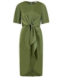 Yumi' - Satin Tie Detail Midi Wrap Dress - Lyst