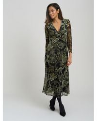 Gina Bacconi - Chestina Print Mesh Wrap Midi Dress - Lyst