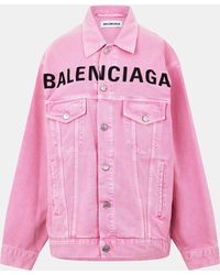Balenciaga - Printed Logo Cotton Long Sleeve Denim Jacket - Lyst