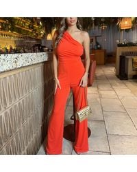 AX Paris - Burnt One Shoulder Ruched Top Slinky Jumpsuit - Lyst