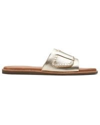 Clarks - Maritime Mule Leather Sandals In Champagne Standard Fit Size 7 - Lyst
