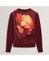Ted Baker - Ted Printed Satin Front Fine Knit Top - Lyst