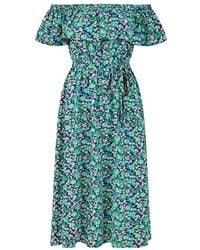 Yumi' - Ditsy Floral Bardot Midi Wrap Dress - Lyst