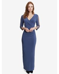 Gina Bacconi - Gretchen Long Surplice Neckline Dress With Rusched Waist And Beaded Sleeves - Lyst