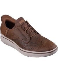 Skechers - Brogue Leather Knit Slip Ins On Trainers - Lyst