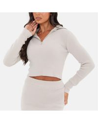 I Saw It First - Knitted Zip Neck Cropped Jumper - Lyst