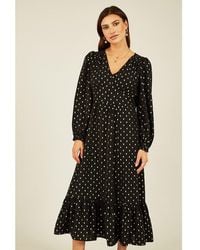 Yumi' - Foil Print Long Sleeve Midi Dress - Lyst