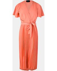 AX Paris - Pleated Midi Dress With Tie Waist - Lyst