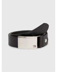 Tommy Hilfiger - Logo Plaque Leather Belt - Lyst