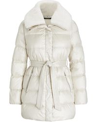 Ralph Lauren - Faux Shearling Trim Belted Wind Resistant Duck Down Short Puffer Jacket - Lyst