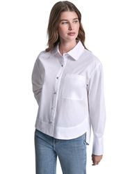 DKNY - Jeans Poplin Shirt W/ Rhinestone Buttons & Stepped Hem - Lyst