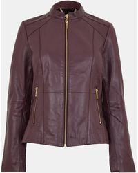 Biba - Neru Collar Leather Long Sleeve Leather Jacket - Lyst