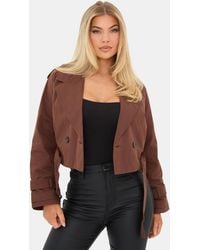 I Saw It First - Cropped Long Sleeve Pull Over Trench Coat - Lyst