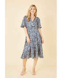 Yumi' - Animal Print Wrap Midi Skater Dress - Lyst
