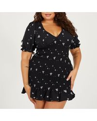 Brave Soul - Plus Size Puff Sleeve Mini Dress With Frill Hem - Lyst