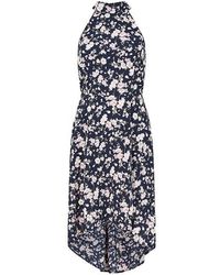 Mela London - Navy Floral Halter Neck High Low Dress - Lyst