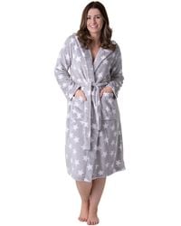 CAMILLE - Supersoft Fleece Hooded Calf Length Bathrobe - Lyst