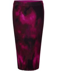 DKNY - Printed Mix Rib Cotton Midi Skirt - Lyst