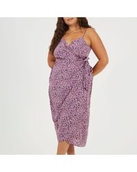 Brave Soul - Plus Size Knot Front Strappy Midi Dress With Floral Print - Lyst