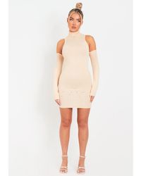 Missy Empire - Laddered Knitted Mini Dress With Sleeves - Lyst