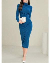 Shorso - Stand Collar Long Sleeve Pleated Dress - Lyst