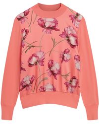 Ted Baker - Botanical Print Front Long Sleeve Knit Top - Lyst