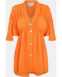 AX Paris - Button Up Ruched Detail Smock V-Neck Top - Lyst