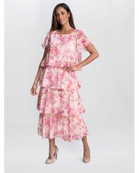 Gina Bacconi - Essie Midi Length Printed Tier Dress - Lyst