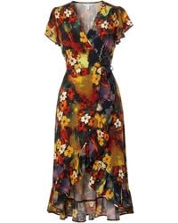 AX Paris - Floral Print Frill Hem Wrap Midi Dress - Lyst