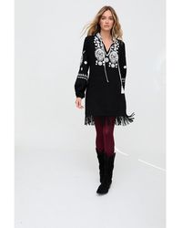 Raffya - Katie Fringe Embroidered Mini Dress - Lyst