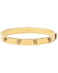 Tory Burch - Miller Rose Goldtone Logo Stud Hinged Bangle Bracelet - Lyst