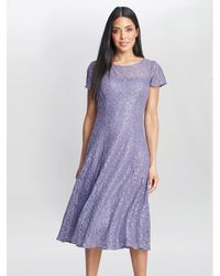 Gina Bacconi - Genny Cap Sleeve Midi Sequin Lace Dress - Lyst