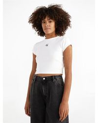 Calvin Klein - Mono Rib Cropped T Shirt - Lyst