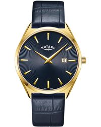 Rotary - Ultra Slim Ss Leather Strap Watc - Lyst