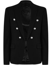 Balmain - Button Notch Collar Cotton Long Sleeve Blazer - Lyst