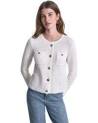 DKNY - Jeans Tuck Stitch Crew Neck Cardigan W/ Regal Buttons - Lyst