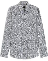 BOSS - Floral Print Stretch Cotton Long Sleeve Slim Fit Shirt - Lyst