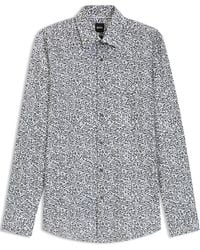 BOSS - Floral Print Stretch Cotton Long Sleeve Slim Fit Shirt - Lyst
