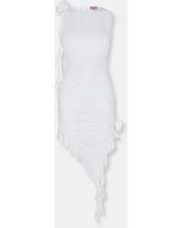 AX Paris - Ruched Asymmetrical Frill Midi Dress With Flower Detail - Lyst