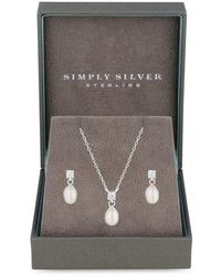 Simply Silver - Simply Sterling 925 Pearl And Cz Set - Lyst