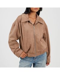 Brave Soul - Bs Fauz Suede Bomber Jacket With Collar - Lyst